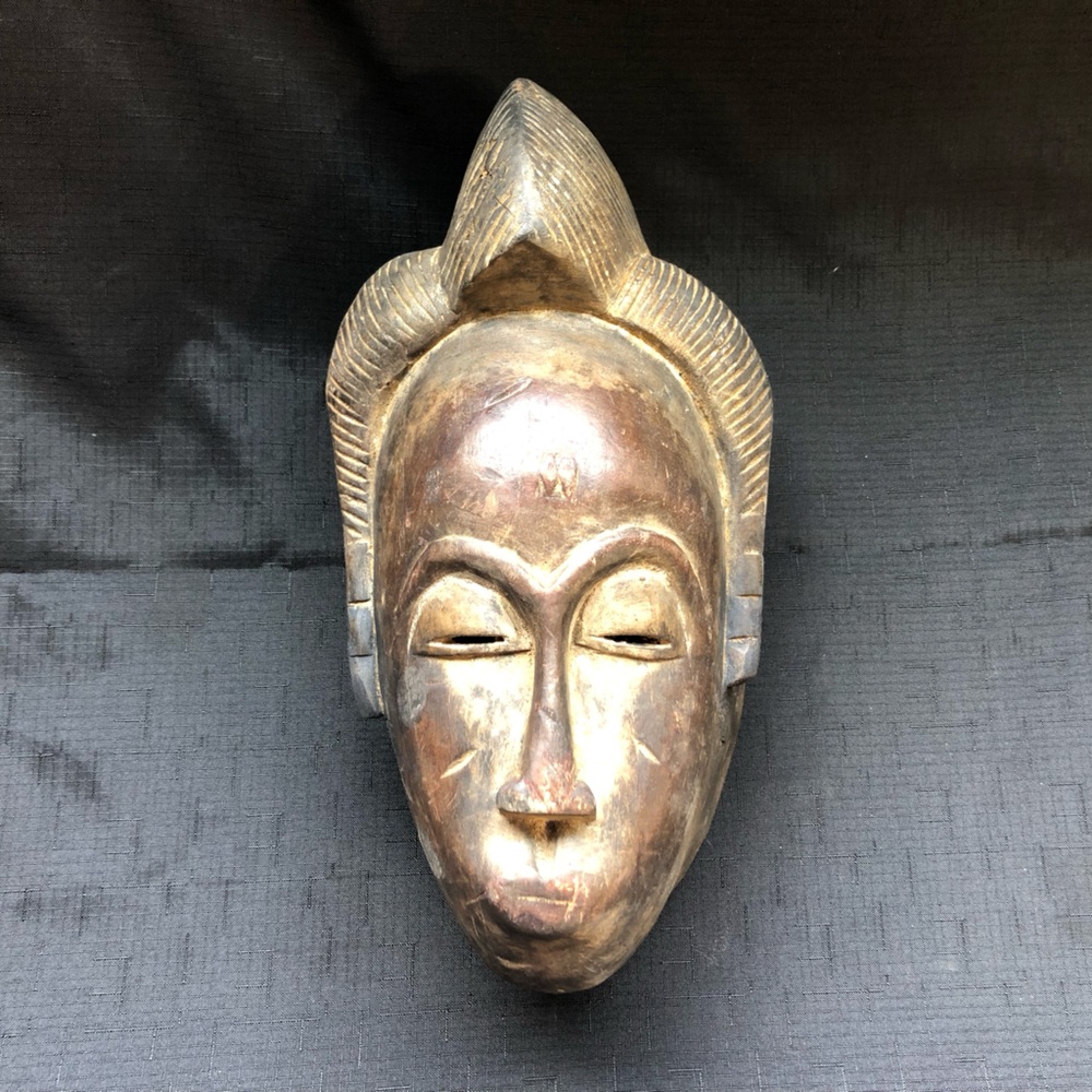 Handcrafted Baule Wood Mask: African Tribal Wall Sculpture